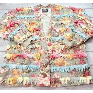 Vintage Paula Sweet Muslin Mink Zip Jacket Paisley Fringe Art-to-Wear Boho Large